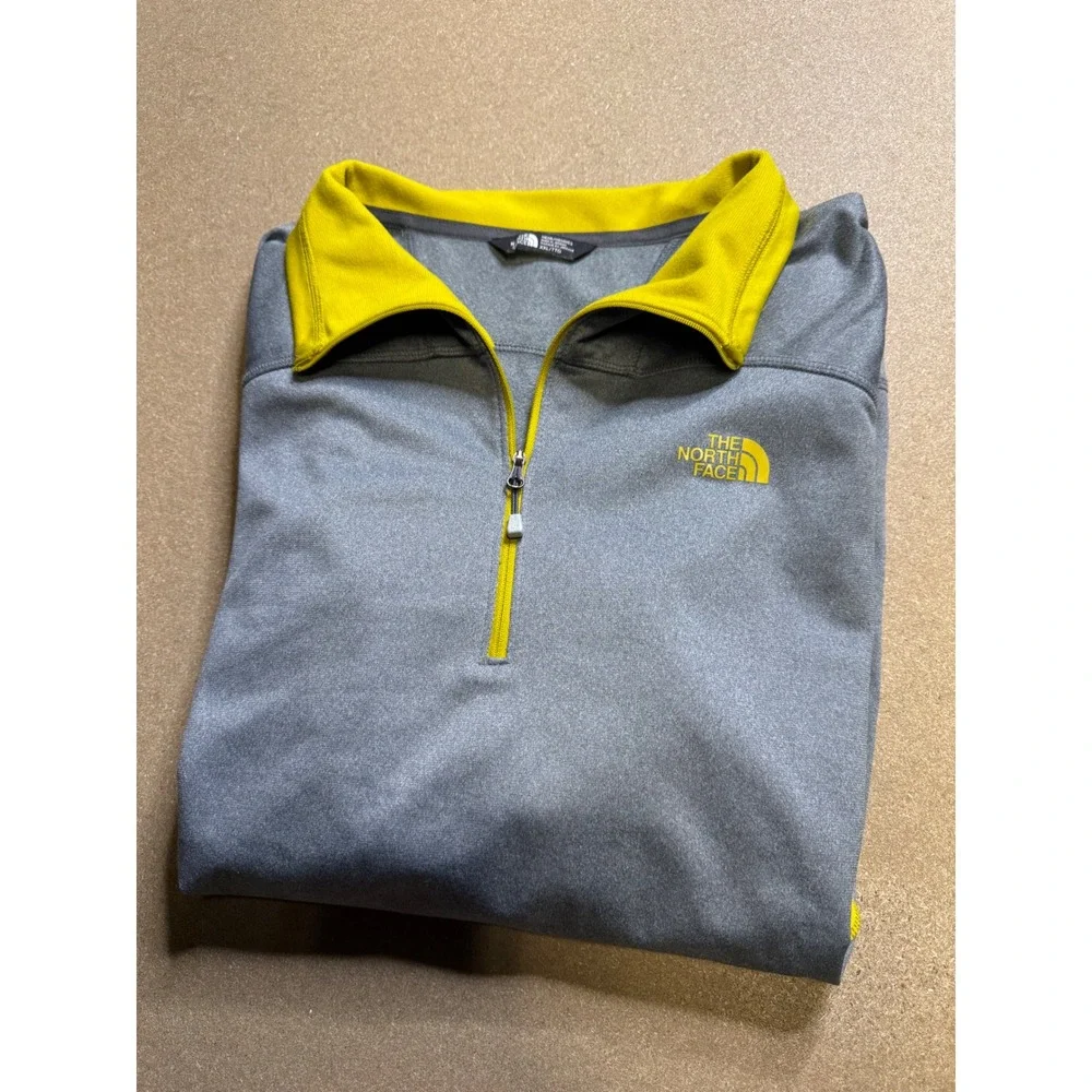 The North Face Mens Gray Yellow 1/4 Zip Long‎ Sleeve Pullover Sweatshirt XXL